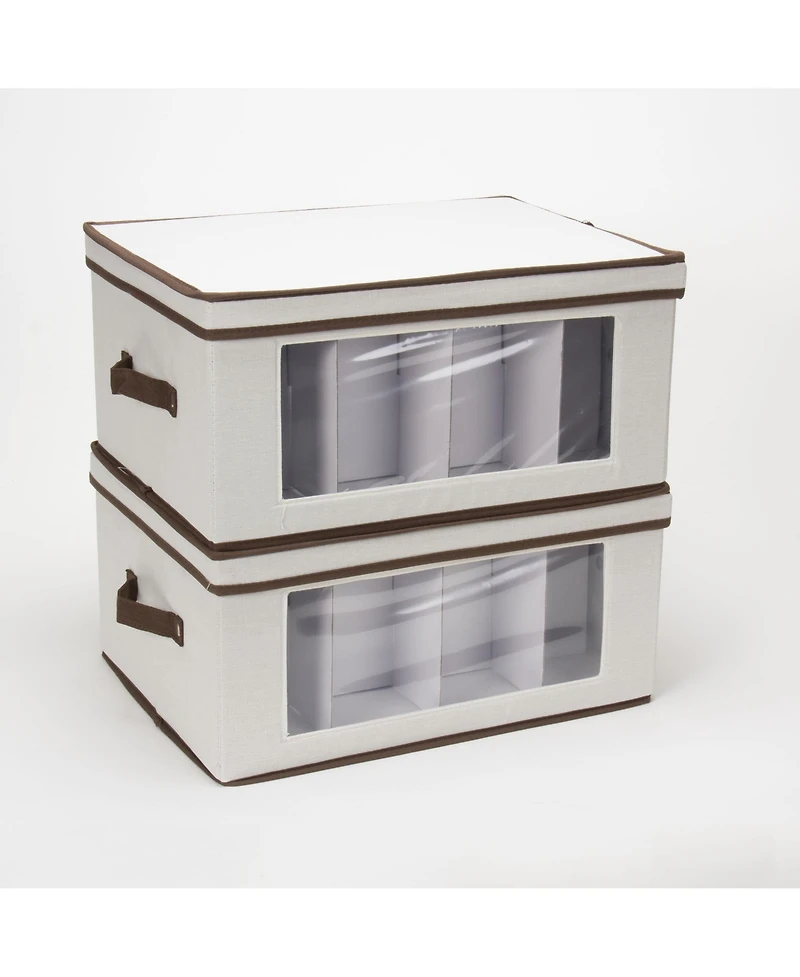 Household Essentials Wine Glass Storage Box, Windowed Panel and Handles, Cream