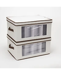 Household Essentials Wine Glass Storage Box, Windowed Panel and Handles, Cream