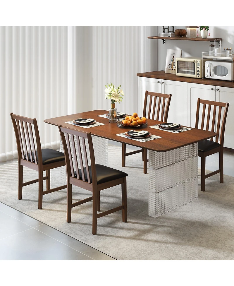 Gymax Wooden Dining Chair Set of 4 with Rubber Wood Frame and Padded Seat Curved Back