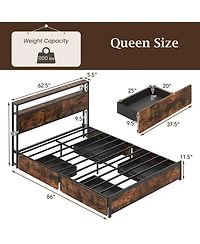Gymax Led Bed Frame w/2-Tier Storage Headboard and 4 Drawers Charging Station