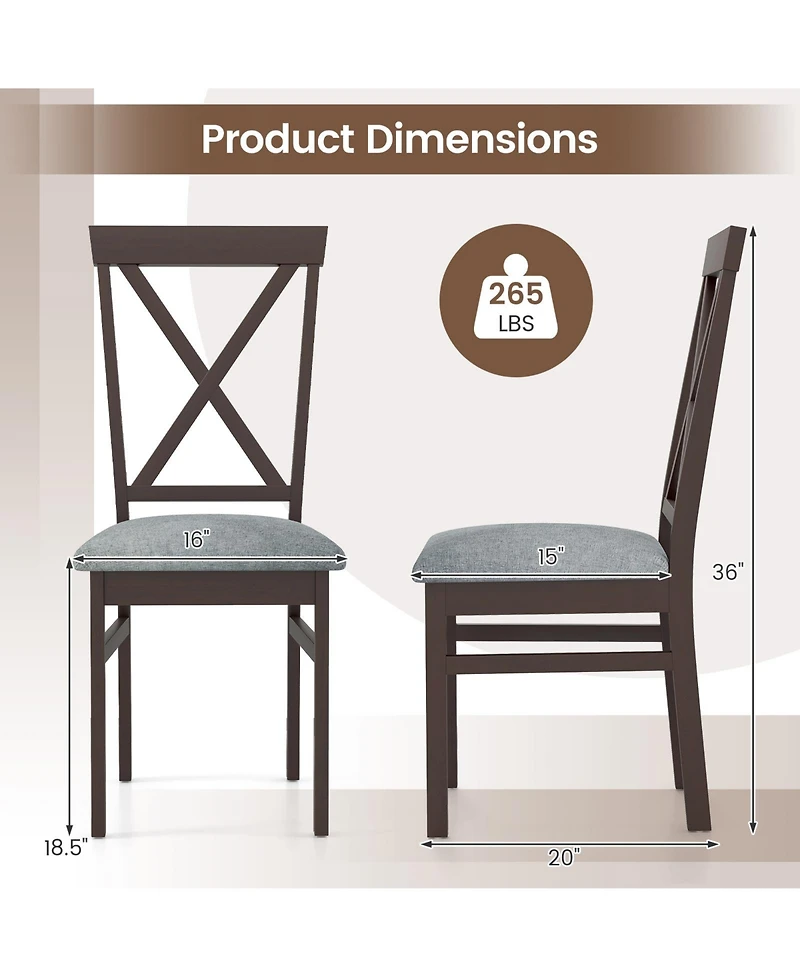 Gymax Modern Dining Chairs Set of 2 with Rubber Wood Frame Hollowed Backrest for Kitchen