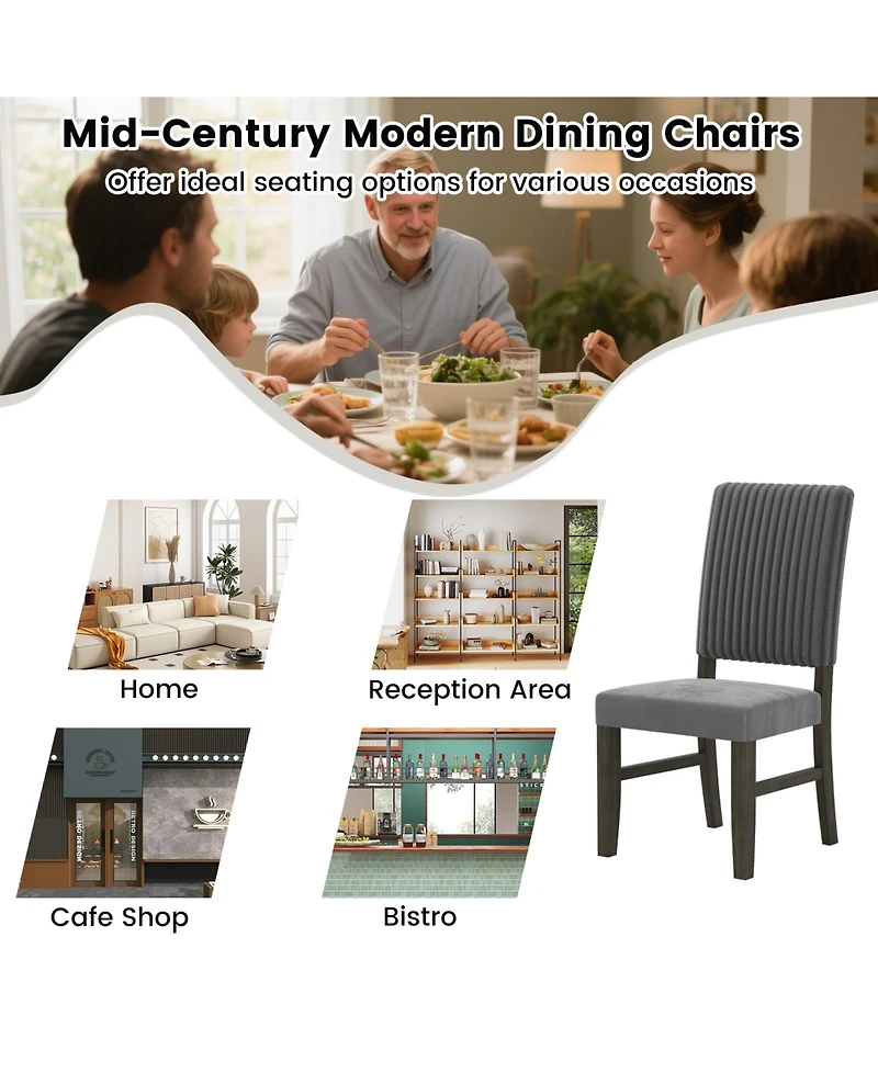 Gymax Dining Chair Set of 2 Mid-Century Modern Velvet Fabric Upholstered Chairs