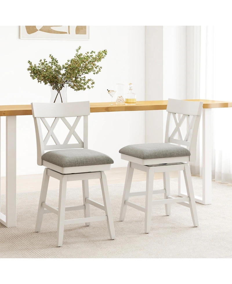 Gymax '' Bar Stool Wooden Chair Set of 4 Contoured Backrest Swivel Padded Seat