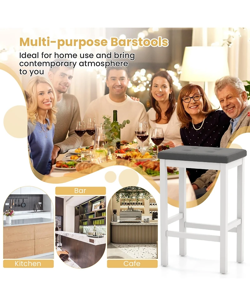 Gymax 24'' Upholstered Bar Stools Set of 4 Home Kitchen w/ Solid Wood Support Legs