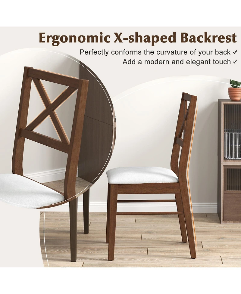 Gymax Dining Chairs Set of 2 Upholstered Kitchen Side Chairs with Rubber Wood Frame