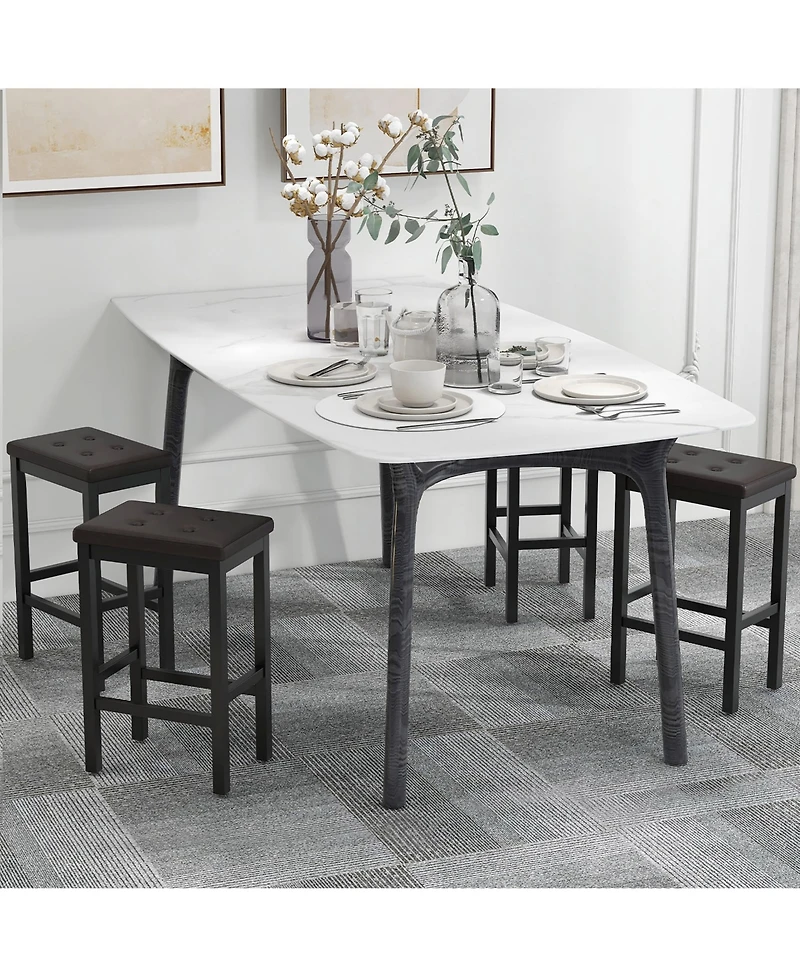 Gymax 24'' Upholstered Bar Stools Set of 4 Home Kitchen w/ Solid Wood Support Legs