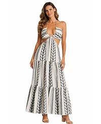 La Moda Clothing Women's Luxury Printed Cut-Out Maxi Dress