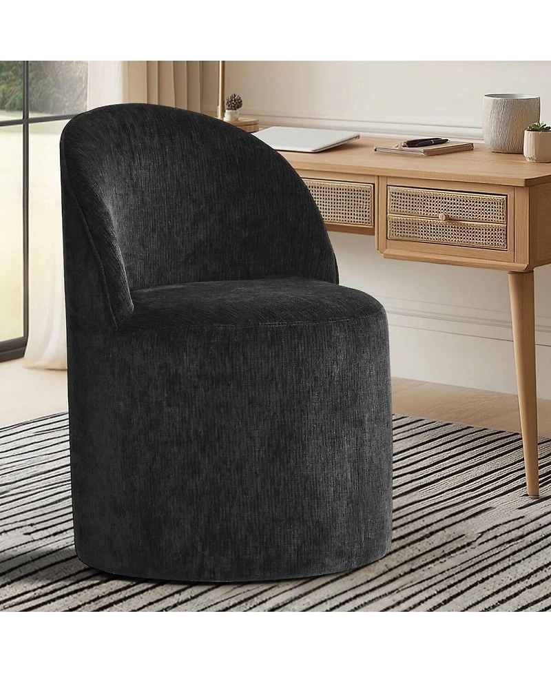 Maison Boucle Chenille Swivel Office Chair with Casters, Barrel Task