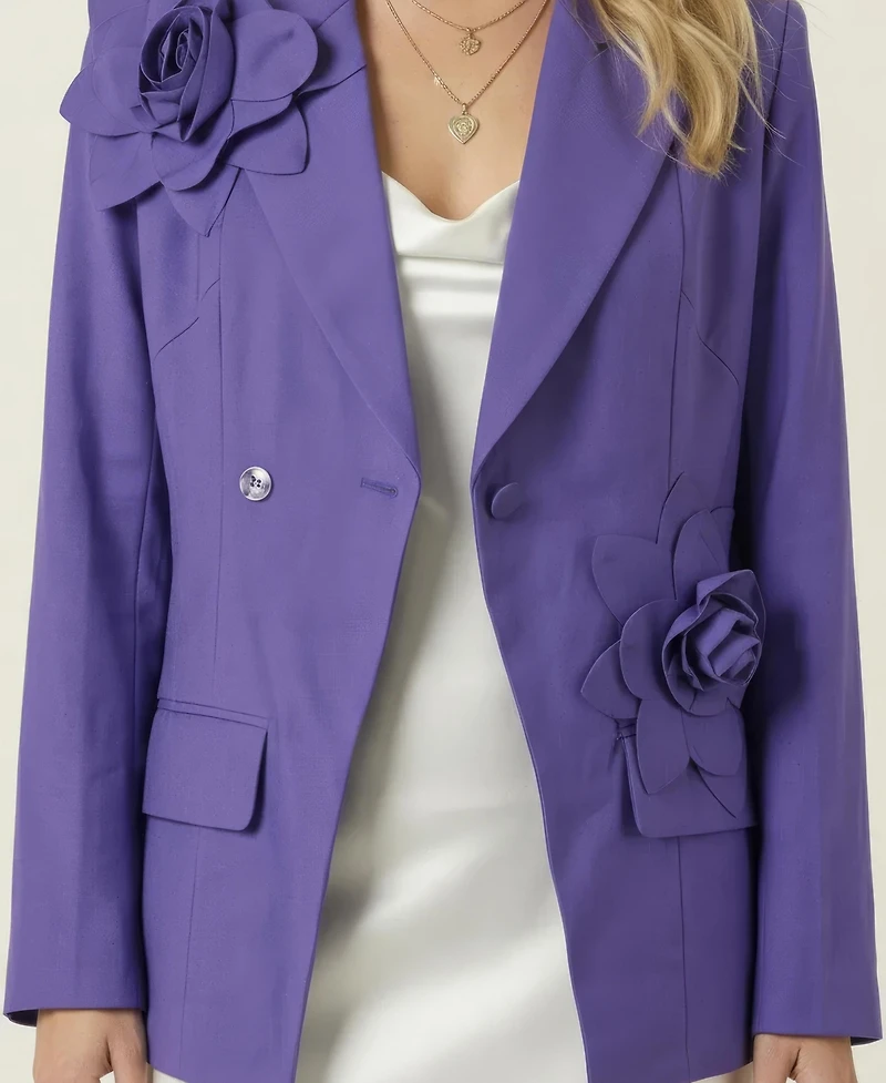 Modenaire Women's 3D Floral Applique Structured-Fit Blazer