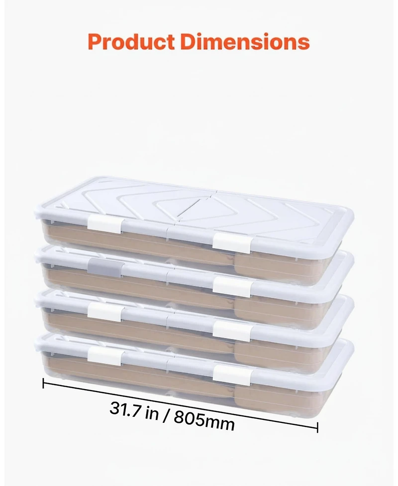 Gouun Under-Bed Rolling Storage Bins with Locking Wheels and Lid, 31.7 x 15.6 x 6.9 in, 4 Pack