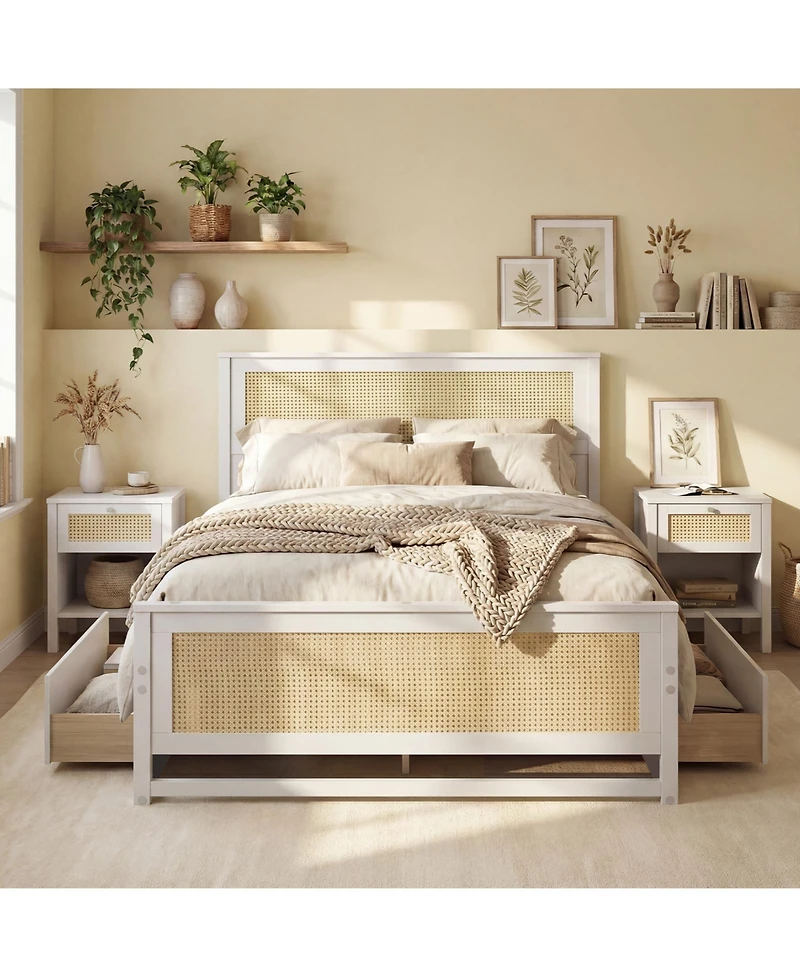 Gouun Full Size Rattan Bed Frame with Storage Drawers