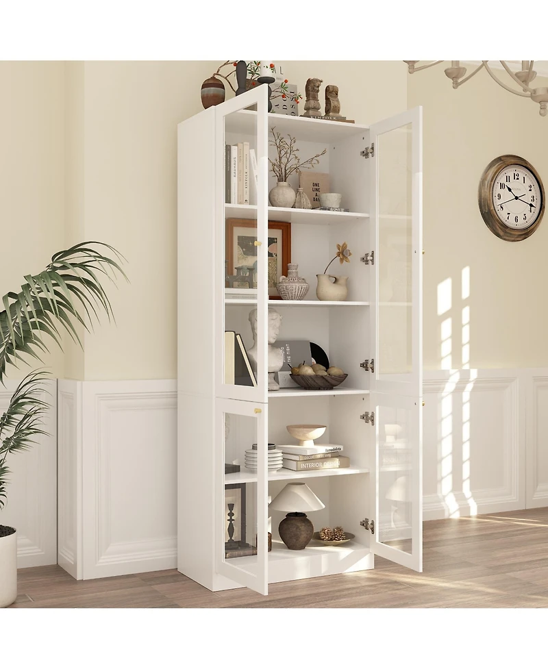 Homsee 71 Inch White Farmhouse Buffet Cabinet - 2-Tone Storage Credenza with Hutch and Drawers | Wood Console