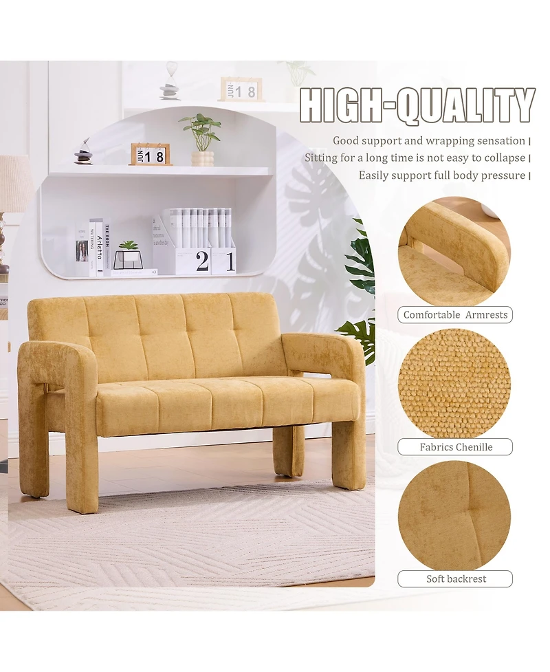Rainsken 47" Loveseat Sofa, Chenille Upholstered 2 Seater Couch with Deep Seat and Dual Armrests, Compact Sofa for Living Room and Small Spaces