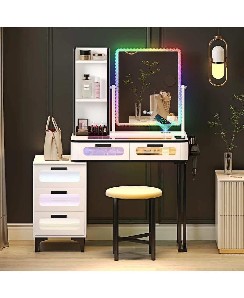 Vlsrka Vanity Set: Rgb Lights, 5 Drawers & Wireless Charger