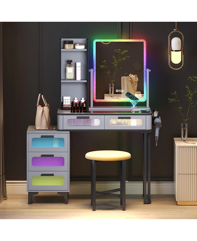Vlsrka Vanity Set: Rgb Lights, 5 Drawers & Wireless Charger