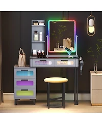 Vlsrka Vanity Set: Rgb Lights, 5 Drawers & Wireless Charger