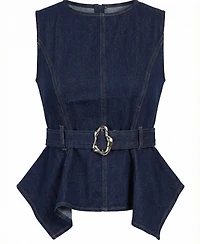 Modenaire Women's Belted Denim Peplum Top