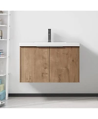 Sillysis Floating Bathroom Vanity with Resin Sink, Modern Plywood Cabinet