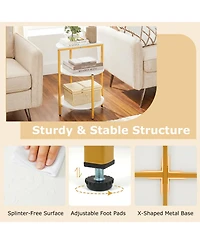 Gymax 3-Tier Side Table Round End Table w/Storage Shelves Metal Frame for Bedroom
