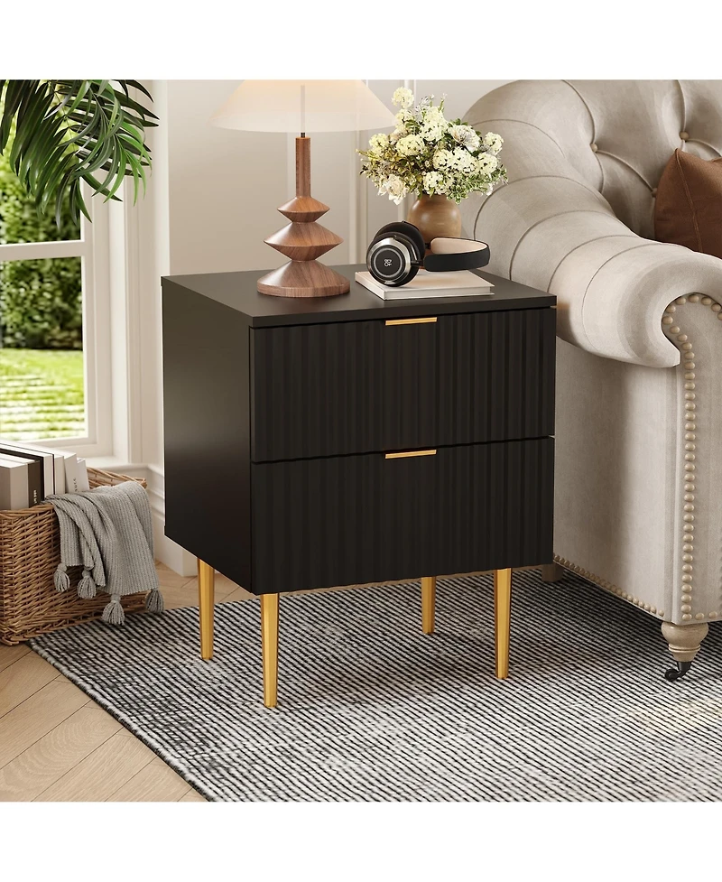 gaomon Home Set of 2 Mid Century Nightstand Wood Bedside Table Drawers Fluted End