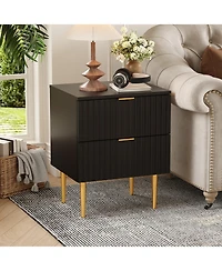 gaomon Home Set of 2 Mid Century Nightstand Wood Bedside Table Drawers Fluted End
