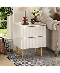 gaomon Home Set of 2 Mid Century Nightstand Wood Bedside Table 2 Drawers Fluted End Table