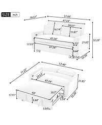 Rainsken 57.48" Pull-out Sofa Bed, Convertible Corduroy Couch with Adjustable Backrest, Usb Ports and 2 Pillows, Loveseat for Living Room