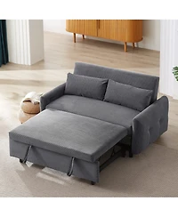 Rainsken 57.48" Pull-out Sofa Bed, Convertible Corduroy Couch with Adjustable Backrest, Usb Ports and 2 Pillows, Loveseat for Living Room