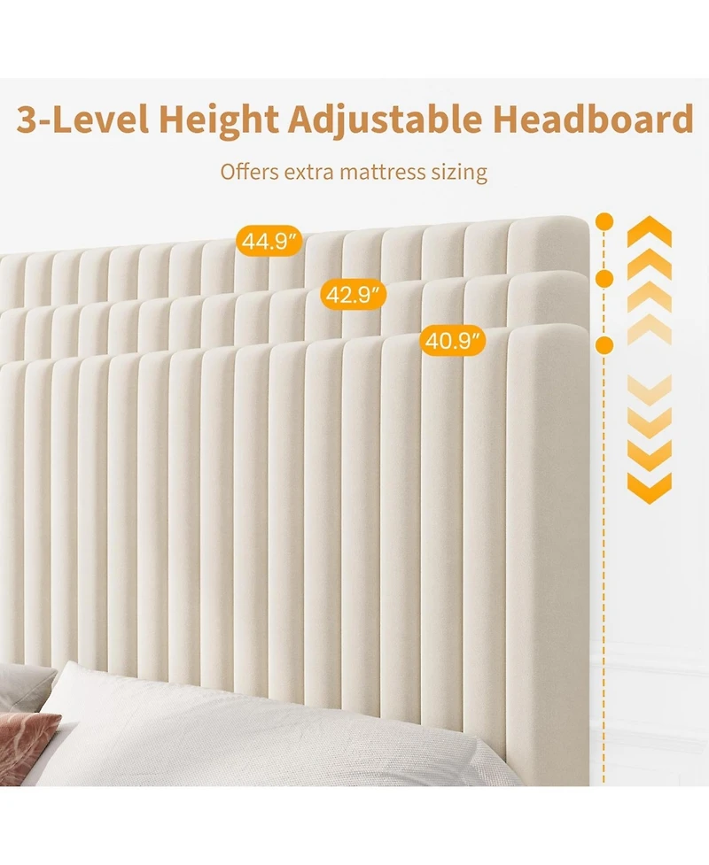 gaomon Upholstered Platform Bed with Adjustable Tufted Headboard Slat Support