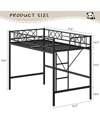 homfan Metal Loft Bed Frame with Arched Guardrail, Ladder and Underbed Space, Box Spring Not Required