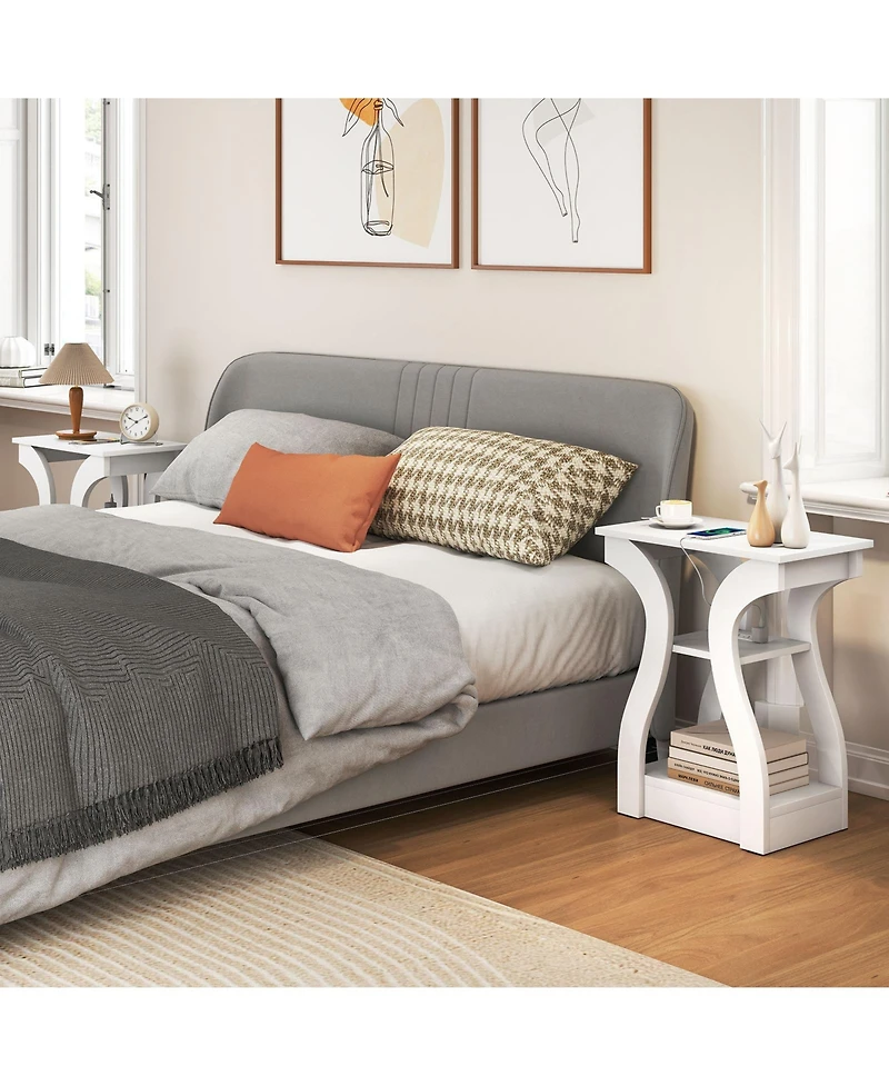 Gymax End Tables w/Charging Station Set of 2 3-Tier Side with Usb Ports and Outlets