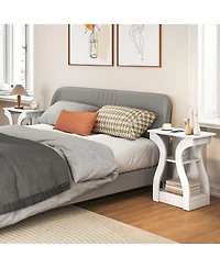 Gymax End Tables w/Charging Station Set of 2 3-Tier Side with Usb Ports and Outlets