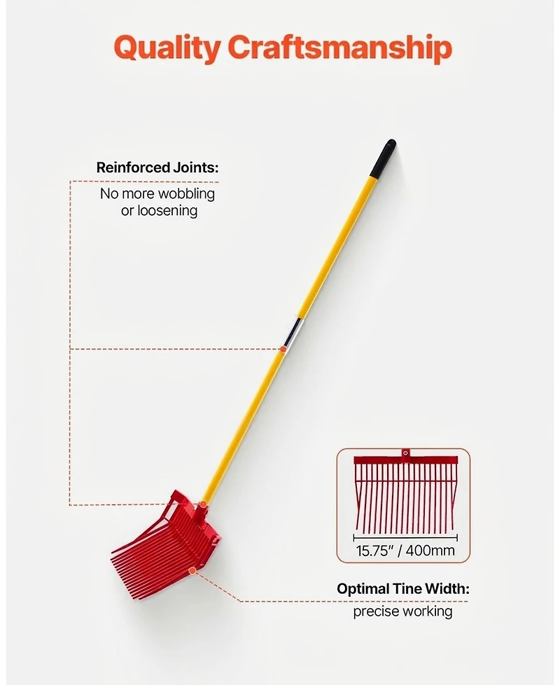 Sugift Manure Fork, 18 Angled Tines, Horse Manure Rake with Fiberglass Handle
