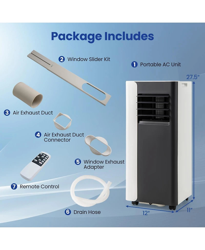 Mecale 8000 Btu Portable Air Conditioner 3-in-1 with Remote Control