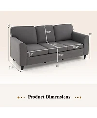 Gouun Teddy Velvet 3-Seat Sofa with Back Pillows and Rubber Wood Legs