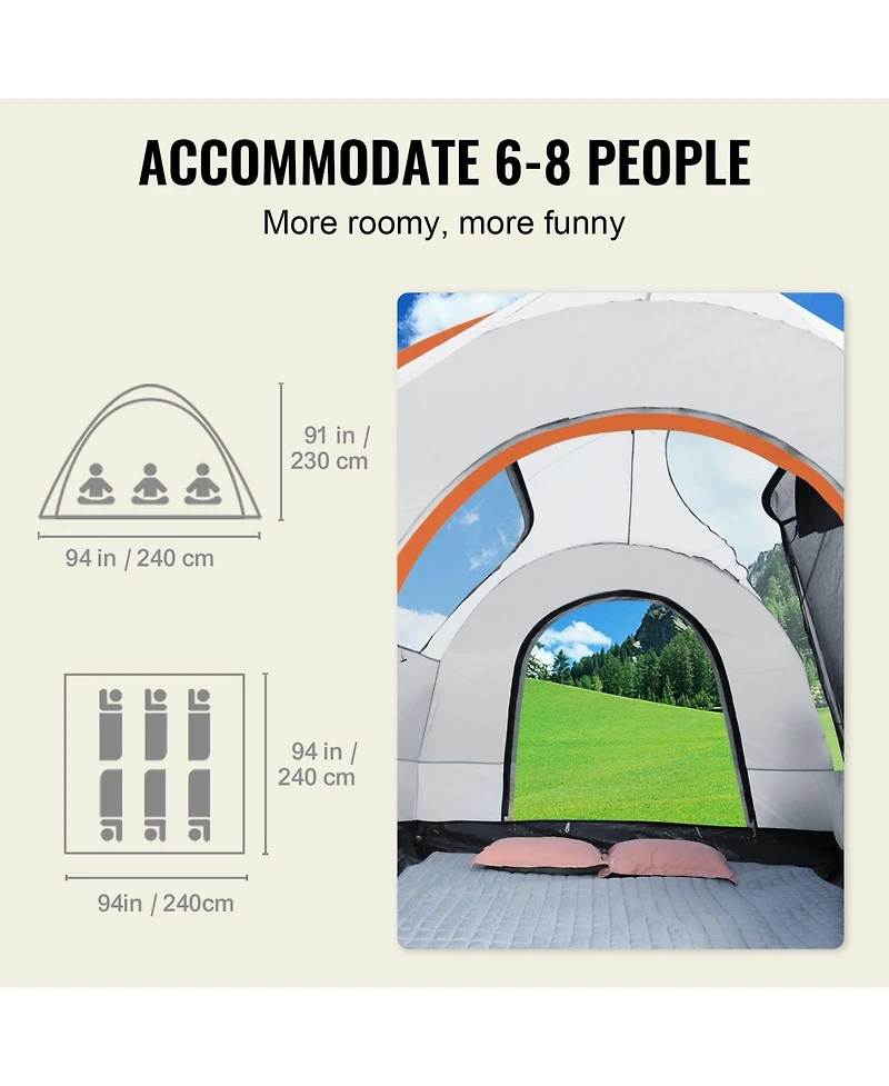 Mecale 8x8 Ft Suv Camping Tent for 6-8 Person Waterproof PU2000
