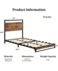 Homfan Bed Frame with Wood Headboard and Footboard, with Under Bed Storage, 6 Inch High, No Box Spring Needed, Easy Assembly