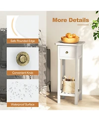 Gouun Two-Tier Acacia Wood Slim Nightstand with Drawer and Open Shelf