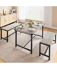 gaomon 3-Piece Mid-Century Modern Dining Set with 2 Benches
