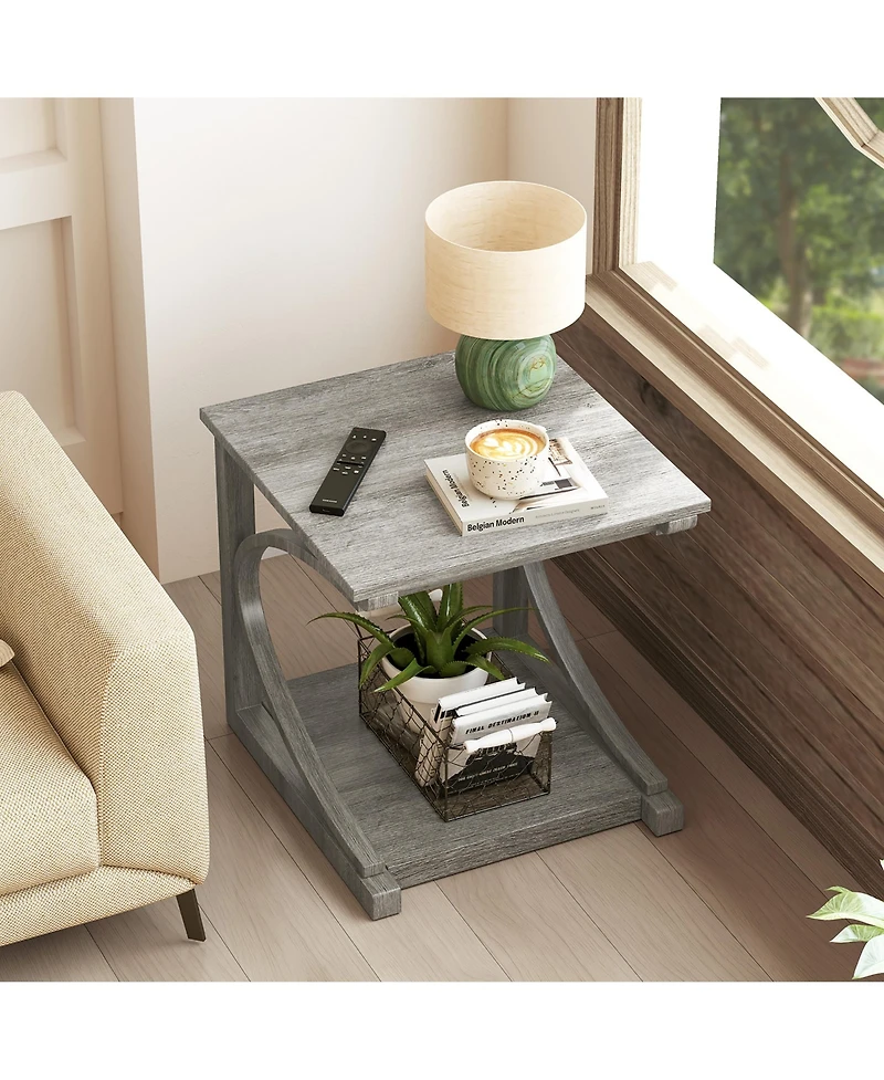Gymax 2PCS 24'' Side End Table with Storage Shelf and Rubber Wood Frame for Small Space