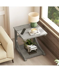 Gymax 2PCS 24'' Side End Table with Storage Shelf and Rubber Wood Frame for Small Space