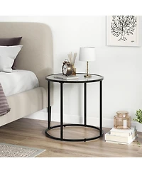 Gymax Glass End Table 20'' Round Side Table with Metal Frame and Faux Marble Glass Top