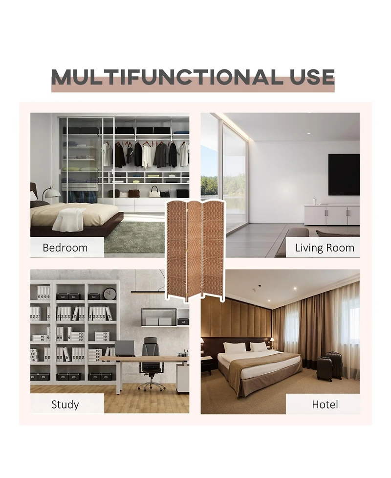 Rainsken 3 Panel Room Divider, 6FT Tall Folding Privacy Screen, Freestanding Hand-Woven Partition, for Bedroom Home Office, No Assembly Required