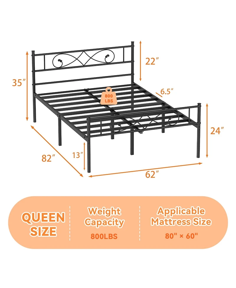 Homfan Metal Platform Bed Frame with Fist-Style Headboard and Footboard, Underbed Storage and Metal Slats
