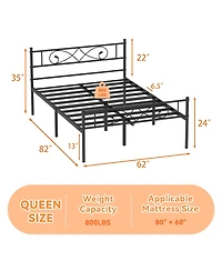 Homfan Metal Platform Bed Frame with Fist-Style Headboard and Footboard, Underbed Storage and Metal Slats