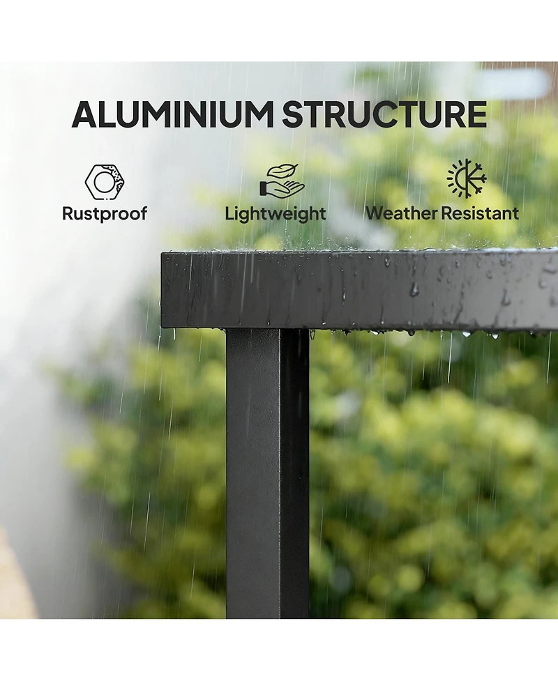 Outsunny Outdoor Dining Table for 4 Person, Square, Aluminum Metal Legs for Garden, Lawn, Patio, Woodgrain Black