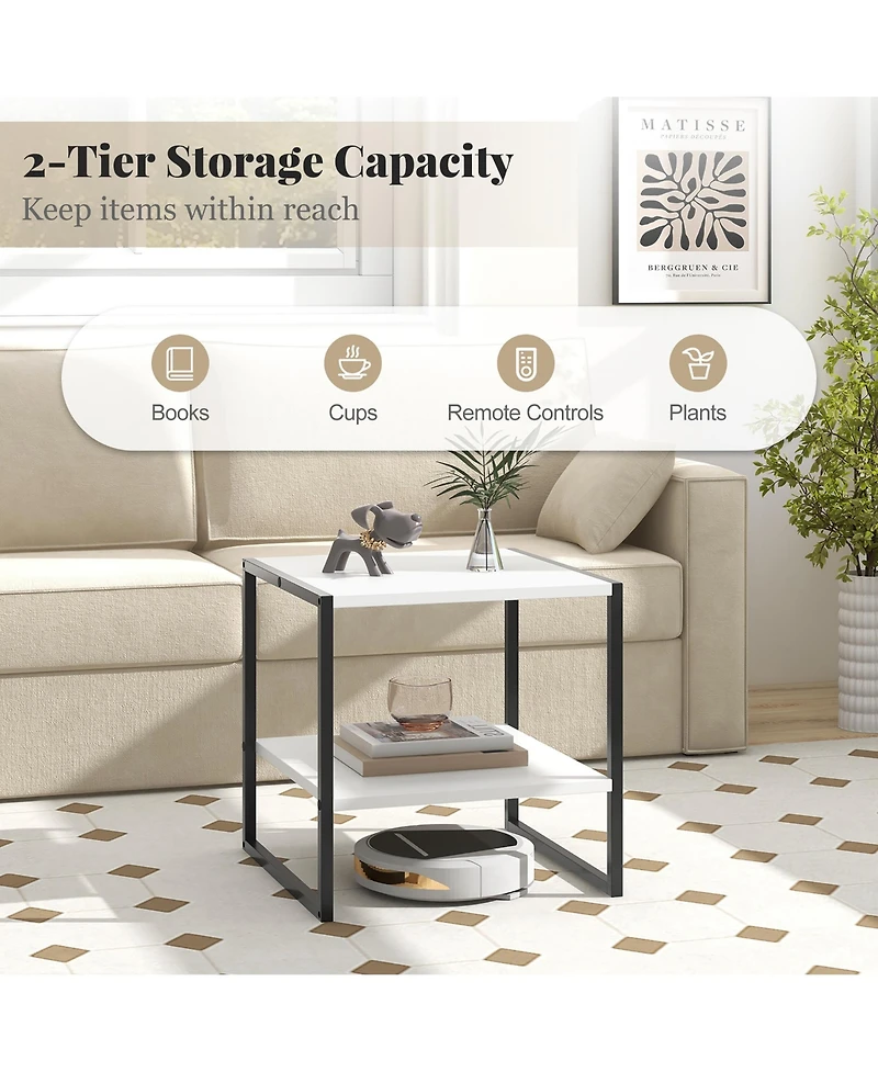 Gymax 20'' 2-Tier End Table w/ Storage Shelf Reversible Design for Living Room