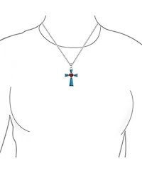 Bling Jewelry Turquoise Lapis and Red Heart Religious Cross Necklace Pendant