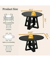Rainsken 43.3-59" Extendable Wood Oval Dining Table with Removable Leaves and Storage Shelf