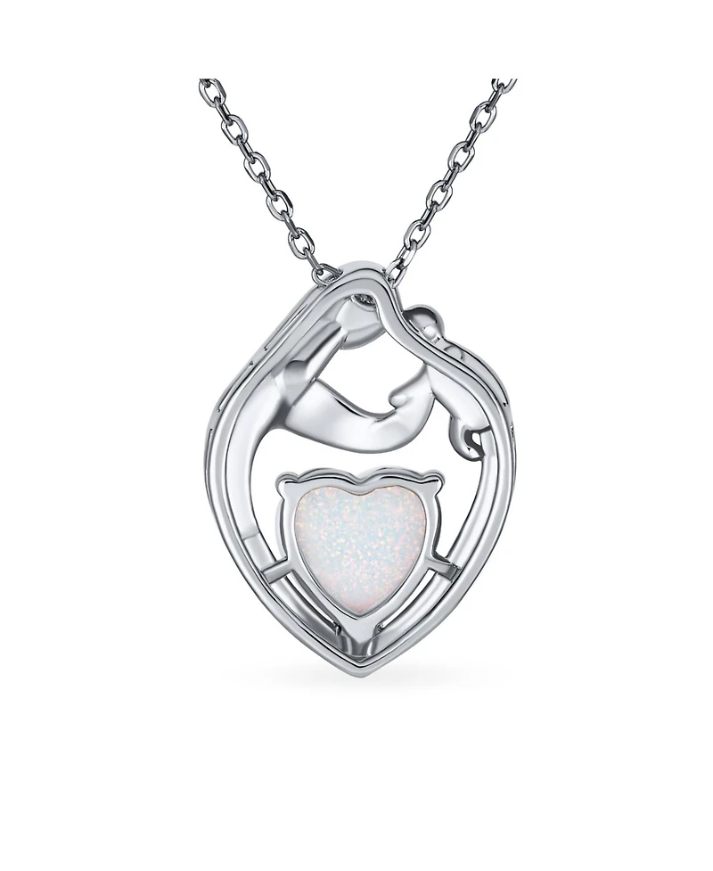 Bling Jewelry Opal Heart Loving Mother Family Necklace Pendant Rose Gold Plated Silver